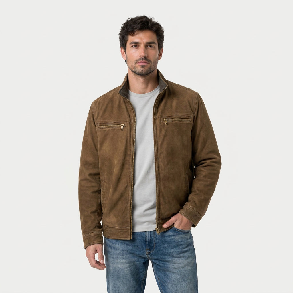 Men's Utility Cotton Jacket – Stand Collar, Full Zip – Aster Row