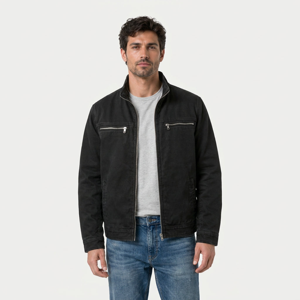 Men's Utility Cotton Jacket – Stand Collar, Full Zip – Aster Row