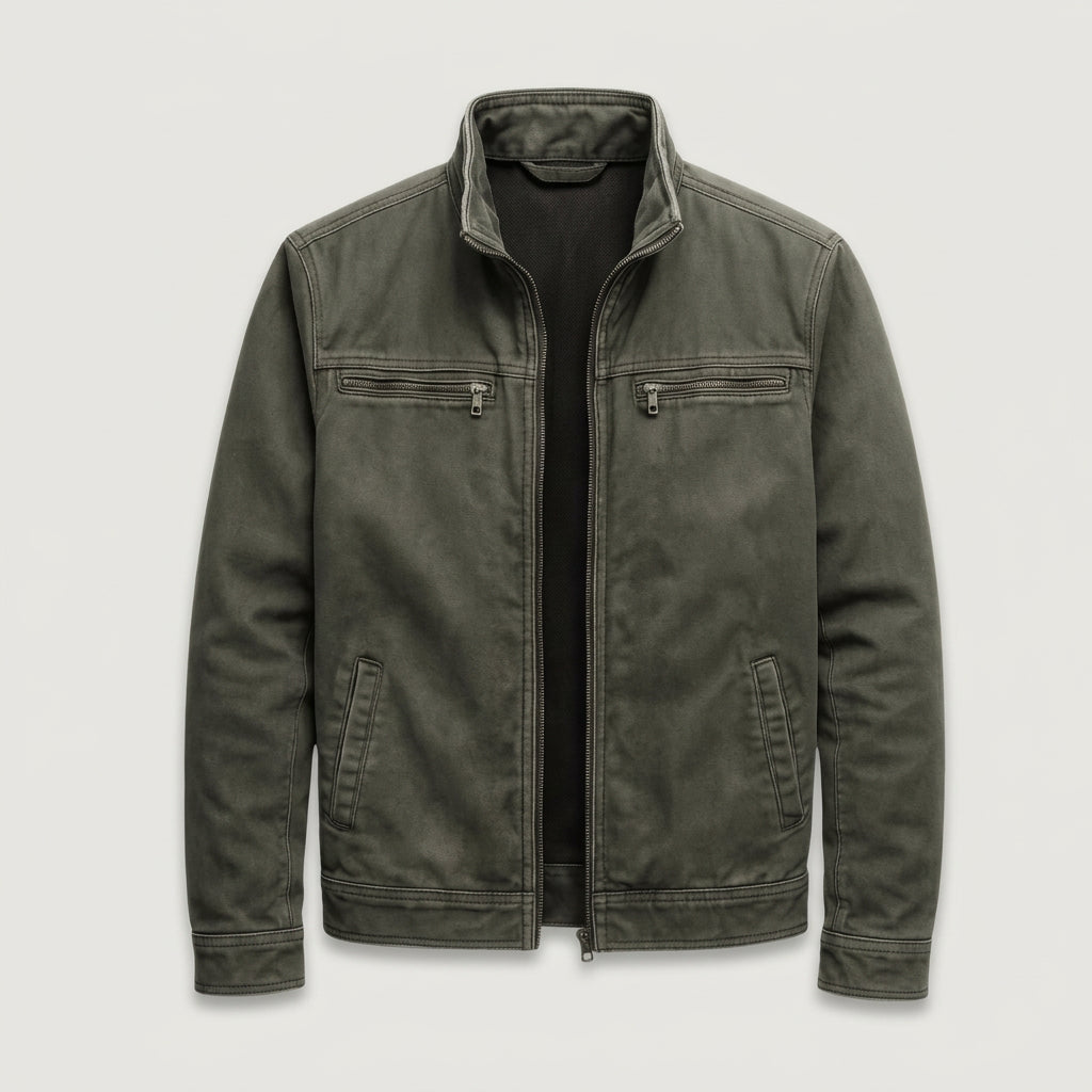Men's Utility Cotton Jacket – Stand Collar, Full Zip – Aster Row